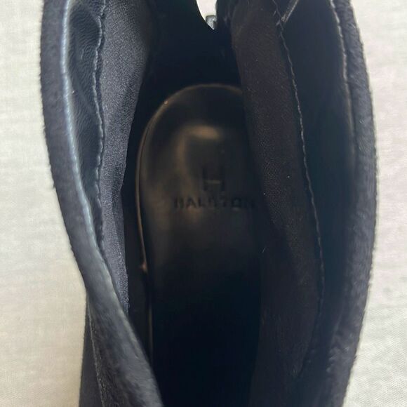 Halston Cairo Womens 6.5 Ankle Booties Boots Black Suede Stiletto Heel Back Zip - Picture 7 of 8